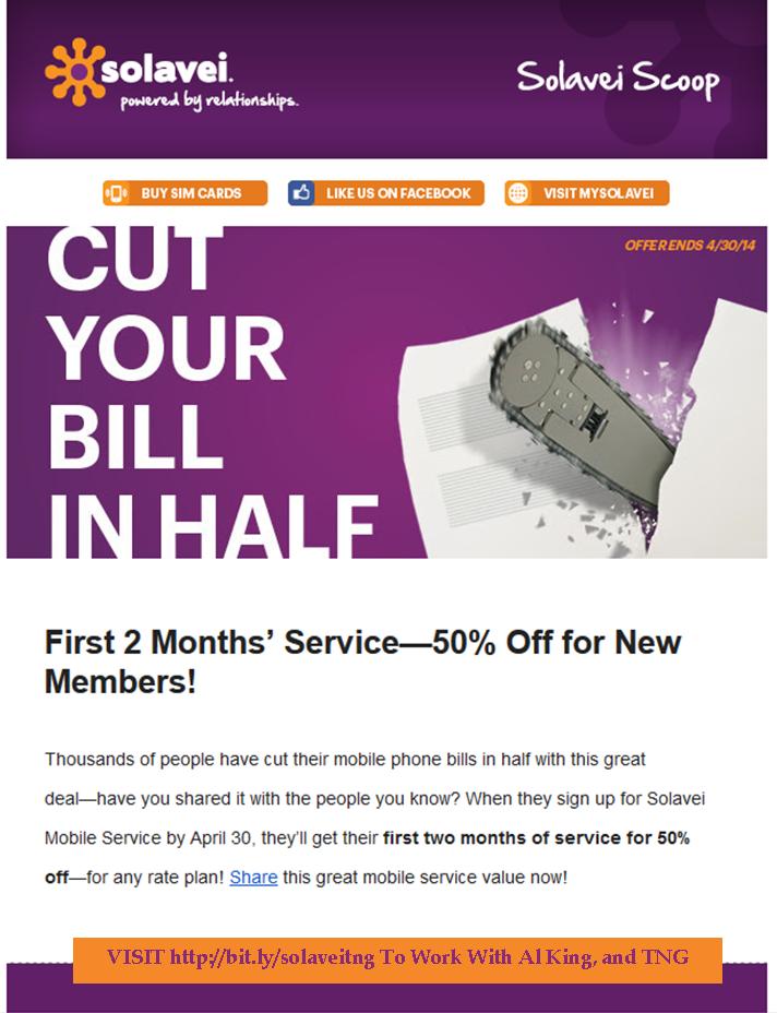 join solavei now; cut your bill in half